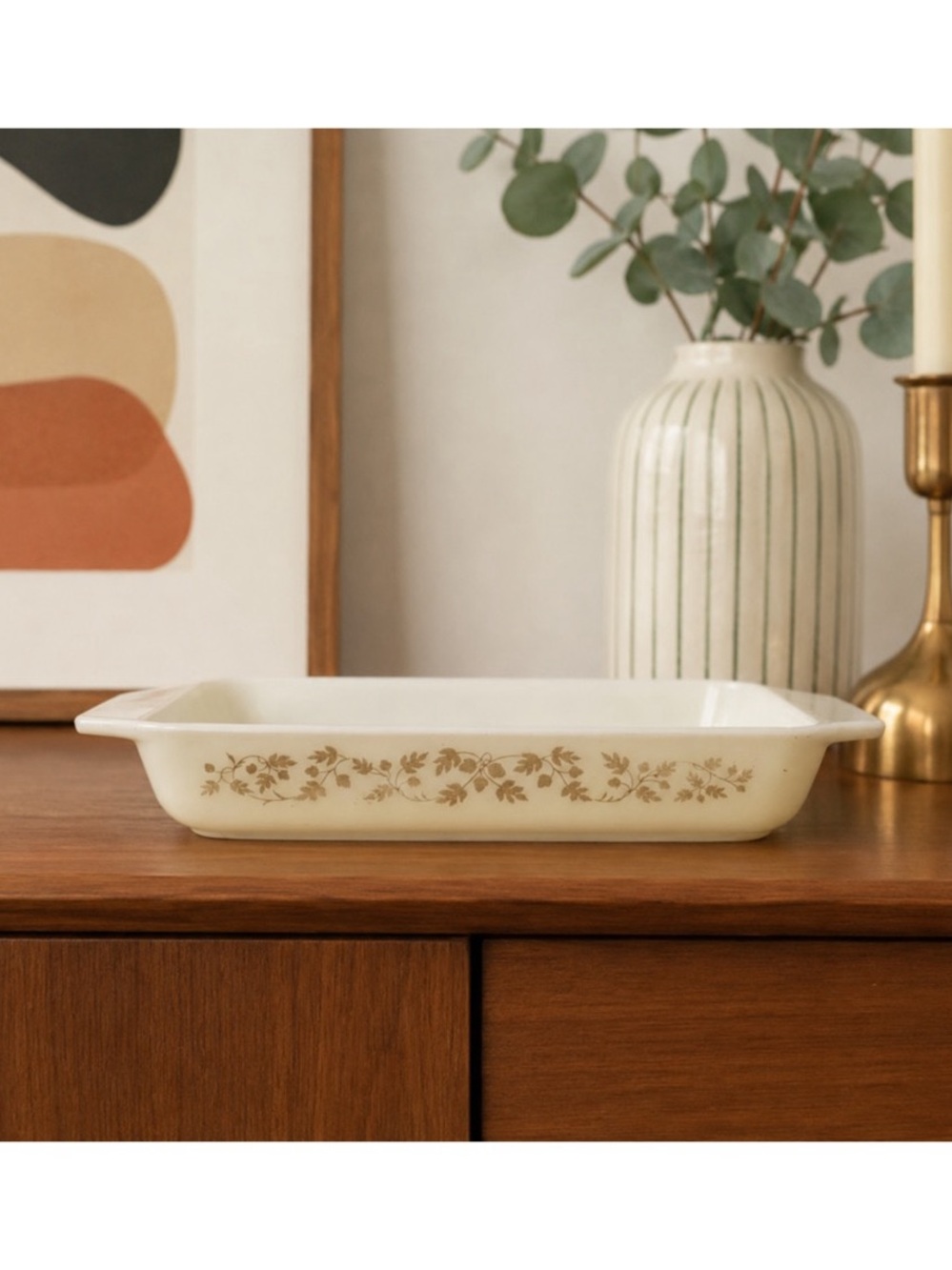 Pyrex Golden Acorn 548 Space Saver Casserole Dish 1.25 Qt Beige Gold Vintage 60s